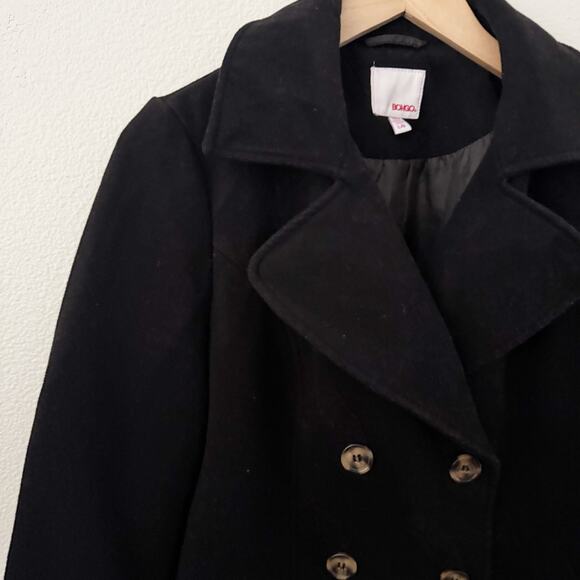 BONGO | Vintage 90s Y2K Pea Coat Jacket Double Breasted Black | Size Large - Picture 3 of 7